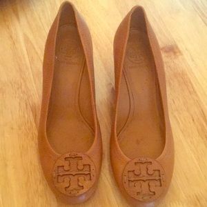 Tan Tory Burch Closed Toe Wedges